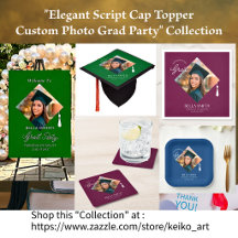 Elegant Script Cap Topper Custom Photo Grad Party 