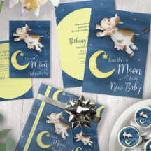 Cow jumping over the moon watercolor baby shower