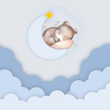 Cute Bear with clouds, moon and star
