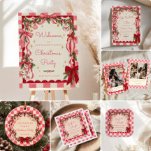 Pink Gingham Bow Christmas Party 