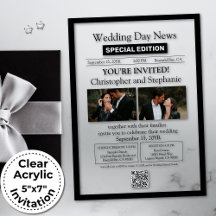 Black White Elegant Script Photo Newspaper Wedding