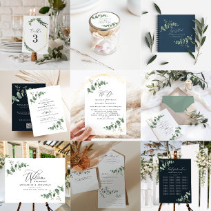 Wedding greenery Eucalyptus botanical modern kraft Invitation
