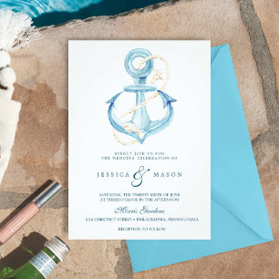 Nautical Navy Beach Wedding Tri-Fold Invitations