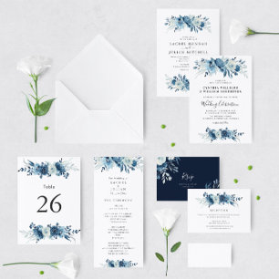 Invitation Elégant lune bleu aquarelle mariage floral