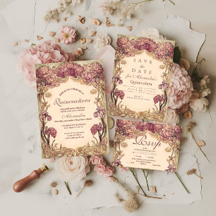 Vintage Orchid Art Nouveau Quinceañera Invitation