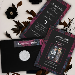 Gothic Wedding Invitation Red Black Satin Elegant Wrap Around Label