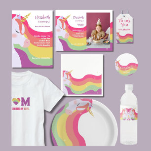 Magical Vibrant Rainbow Unicorn Birthday Water Bottle Label