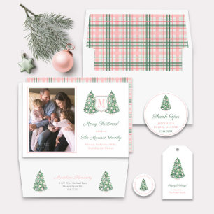Elegant Pink Chinoiserie Christmas Tree 6 Photos Holiday Card