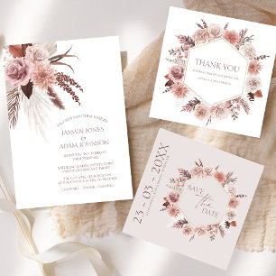 Boho Dusty Pink Dried Flowers Pampas Grass Wedding Save The Date