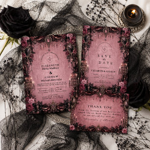 Whimsical Pink Goth Wedding Invitation