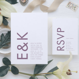 Purple Lilac Modern Monogram Bold Wedding All In One Invitation