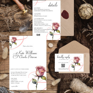 Modern dusty rose Summer blush Wedding invitations