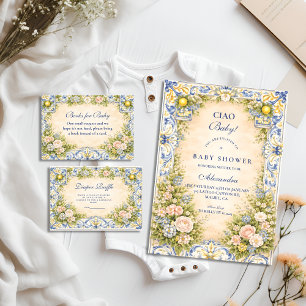 Italian Lemon Floral Frame Diapper Raffle Enclosure Card