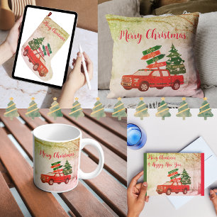 Family Red Truck Tree Cute Modern Christmas Party Invitation