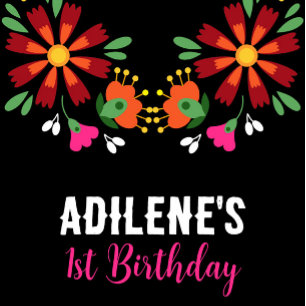 Black Flower Fiesta Mexican Embroidery Birthday Party Hat