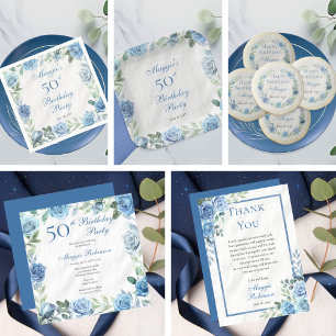 Elegant Blue Floral Thank You Card