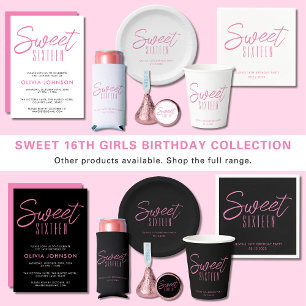 Modern Sweet Sixteen Pink & Black Invitation