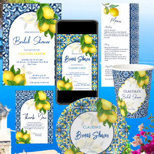Blue tiles lemon Amalfi Positano bridal shower Invitation