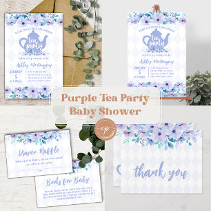 Tea Party Purple Watercolor Baby Shower Keychain