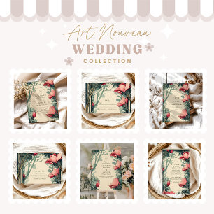 Floral Green Gold Wedding Art Nouveau Thank You Card