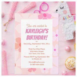 Peachy Pink Flower Power Birthday  Invitation