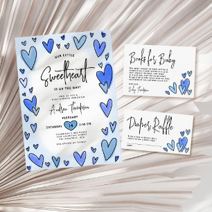 Modern Cute Valentine Blue Hearts Baby Shower Napkin