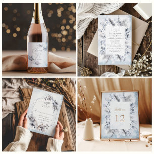 Plaque De Table Moody Blue Winter Floral Numéro de Mariage