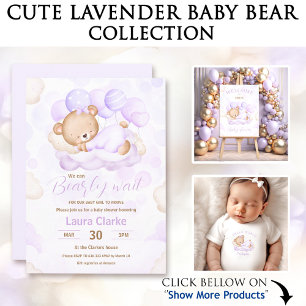 Girl Purple Bear Baby Shower Favour Sign