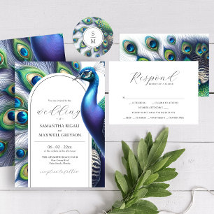Unique Watercolor Peacock Wedding Invitations