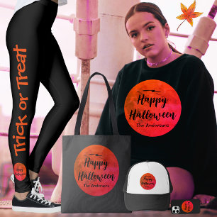 Scary Full Moon Typography Black Orange Halloween T-Shirt
