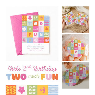 Two Much Fun Bold Colourful Girls 2nd Birthday Classic Round Sticker