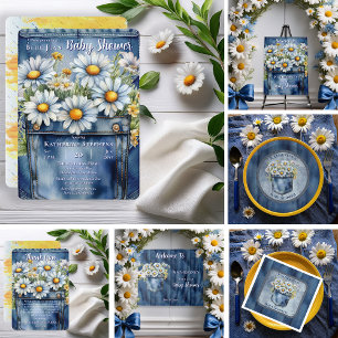 Denim Blue Jean   Daisies Floral Baby Shower Napkin