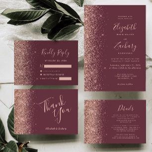 Dark Burgundy Rose Gold Glitter Wedding Details Enclosure Card