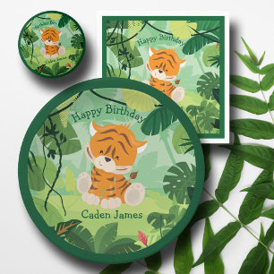 Cute Tiger Custom Kids Safari Birthday Party Boy 2 Inch Round Button