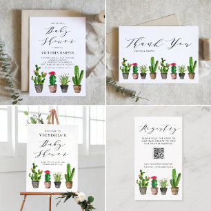 Boho Potted Succulents and Cactus Baby Shower Poster