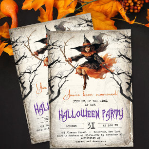 Vintage classic tradition watercolor scary witch invitation