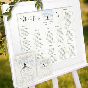 Moody Blue Grey Silver Heart Leaf Tree Wedding Invitation