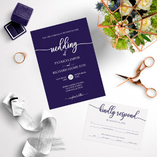 We Are Tying The Knot Chic Navy Blue Wedding Invitation