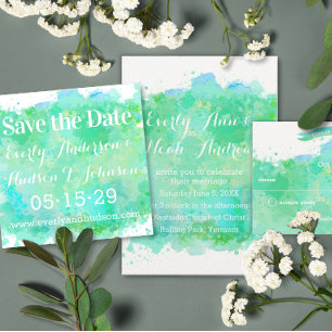 Rustic Serenity Blue Watercolor Wedding Invitation