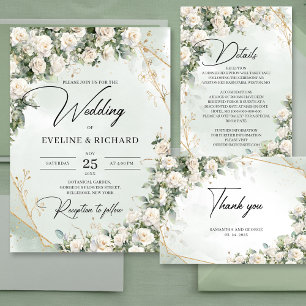 Romantic white roses Eucalyptus Greenery wedding Napkin