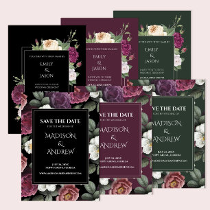 Modern Emerald Green Burgundy Floral Invitation