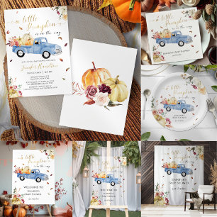 Little Pumpkin Blue Truck Baby Shower Backdrop Tapestry