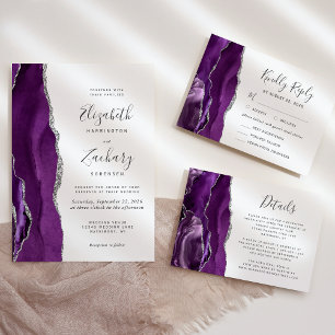 Carte D'accompagnement Détails de Mariage Moderne Violet Argent Agate