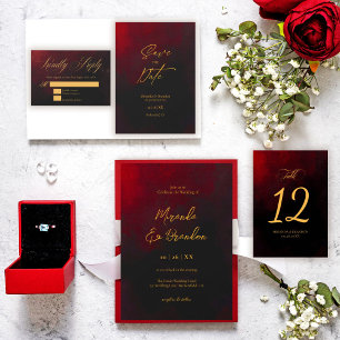Elegant Red Black and Gold Calligraphy Wedding Invitation