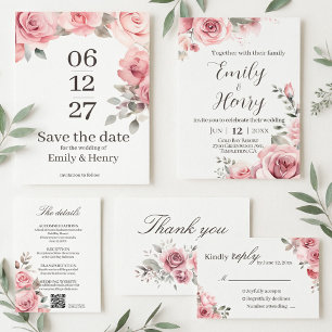 Blush Pink Rose Save the Date Card
