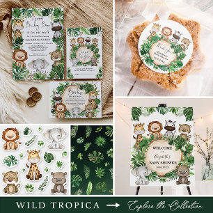 Wild Jungle Safari Animals Greenery Baby Shower Invitation