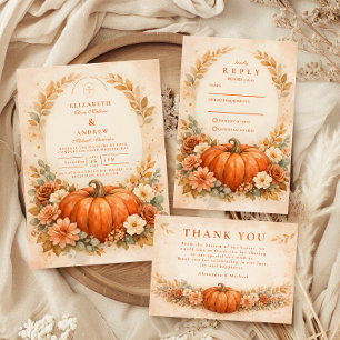 Rustic Pumpkin Floral Fall Wedding Invitation