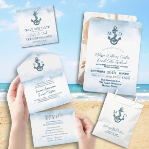 Watercolor Beach Anchor Nautical Wedding Favour Classic Round Sticker