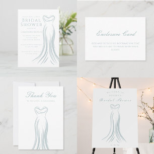 Modern Light Blue Wedding Dress Bridal Shower Invitation