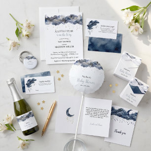 Celestial Watercolor Clouds Baby Shower Thank You  Card